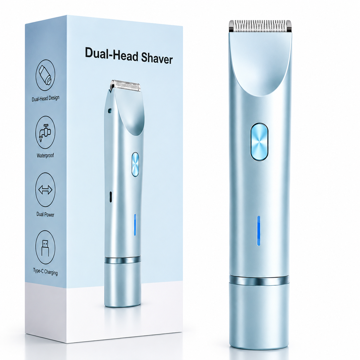 Elektrischer Damen-Rasierer Dual-Head | Wasserdicht IPX7 | USB-C | Rosa Blau Lila