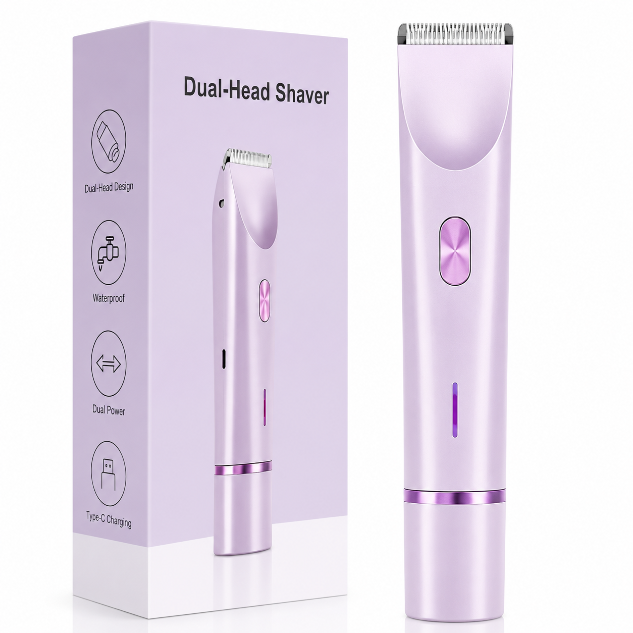 Elektrischer Damen-Rasierer Dual-Head | Wasserdicht IPX7 | USB-C | Rosa Blau Lila