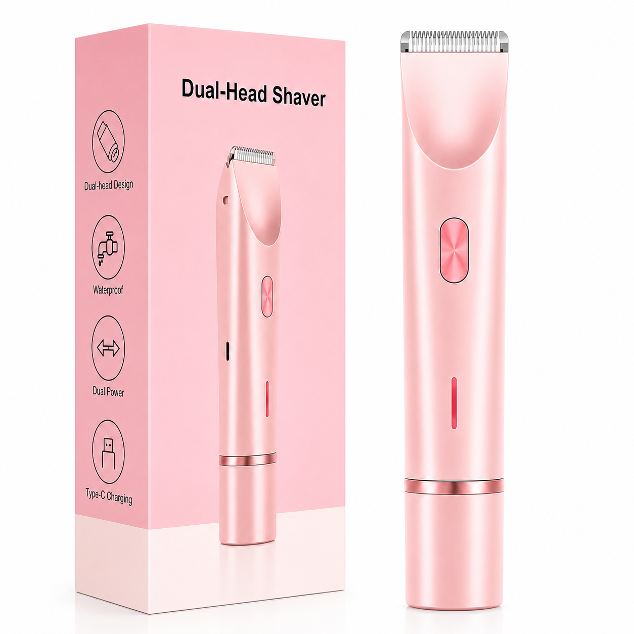 Elektrischer Damen-Rasierer Dual-Head | Wasserdicht IPX7 | USB-C | Rosa Blau Lila