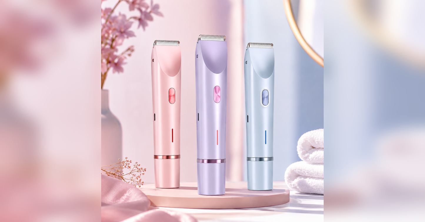 Elektrischer Damen-Rasierer Dual-Head | Wasserdicht IPX7 | USB-C | Rosa Blau Lila